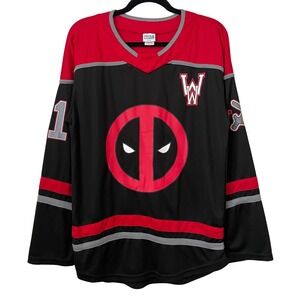 Marvel Deadpool Jersey Mens XS Black Red Hockey Hero Lightweight Collector‎